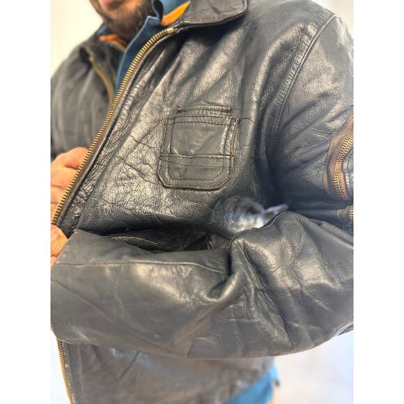 RARE 1970s French Air Force Pilot Blouson K6 Leather Jacket (Dark Navy) - Picture 6 of 14